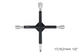Kruissleutel met rubberen armen en maten 17, 19, 21 mm en 1/2 inch