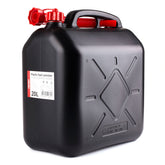 Zwarte brandstofjerrycan van 20 liter met trechter