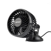 Zwarte autoventilator met zuignap voor 24 V