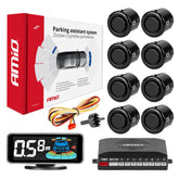 Parkeerhulpsysteem met 8 zwarte 18 mm sensoren en LED-display