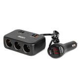 3-voudige sigarettenaansteker splitter met USB-poorten en digitaal display
