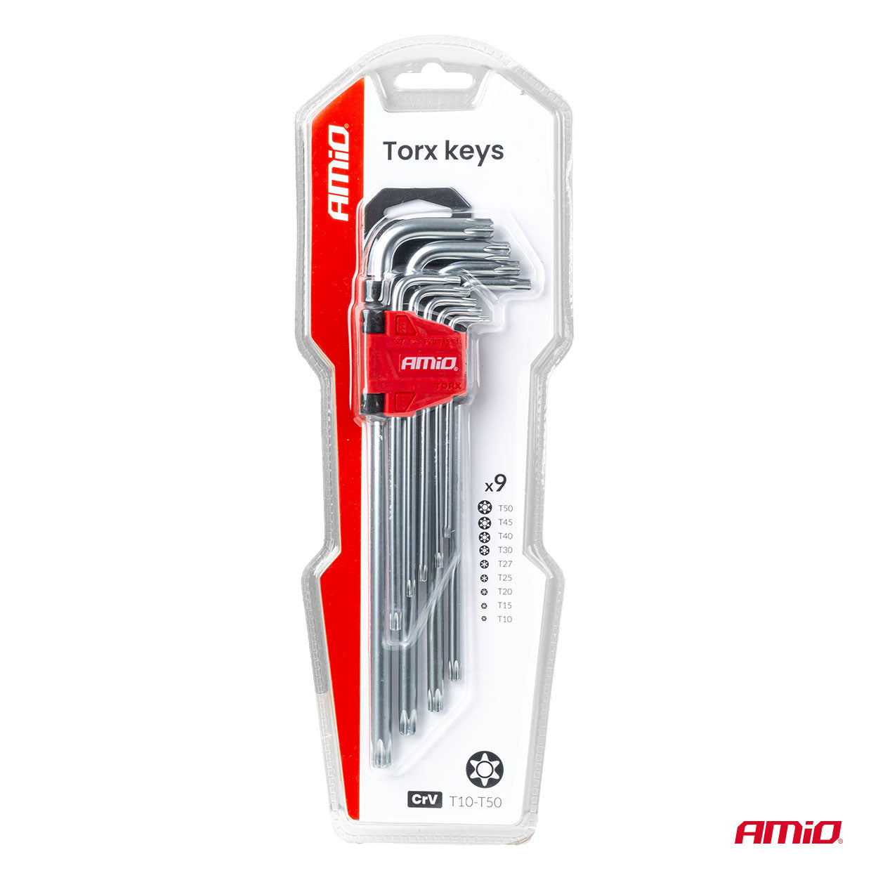 Houder met lange Torx-sleutels in de maten T10 tot T50