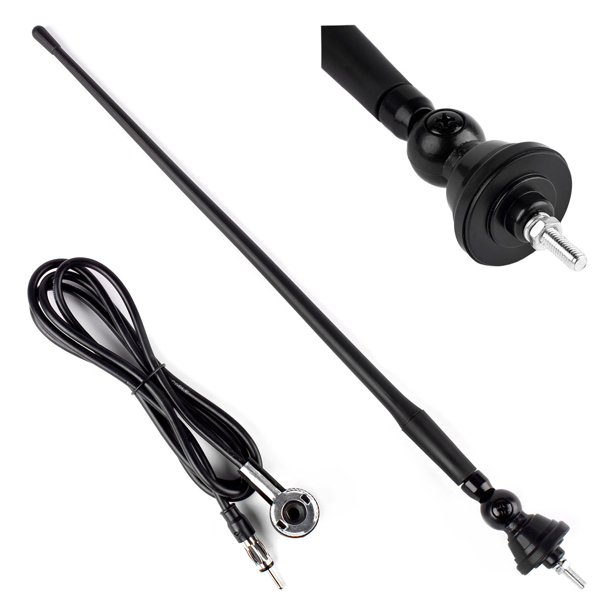 Rubberen autoantenne met adapter, zijaanzicht