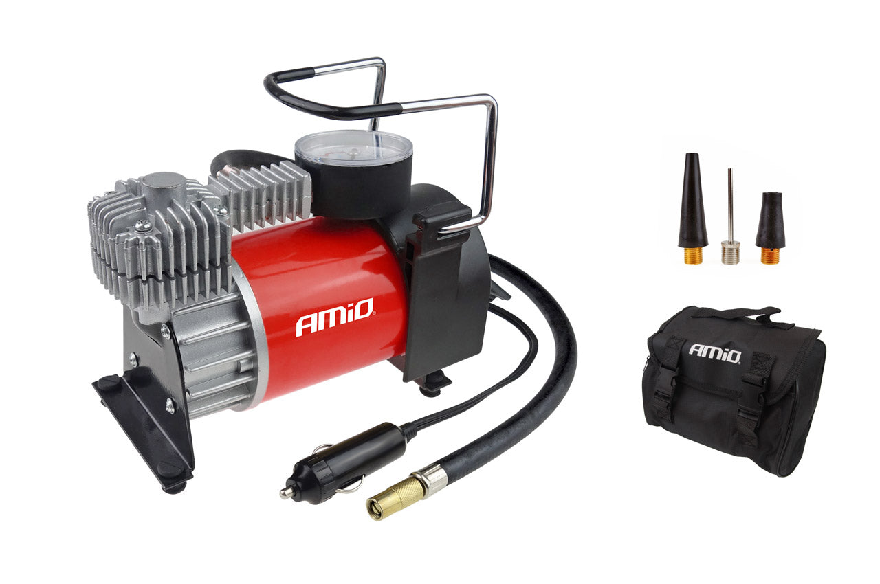 12 V auto compressor met manometer en metalen behuizing