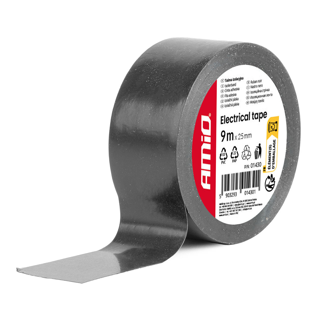 Zwarte tape 25 mm x 9 m in verpakking van 9 stuks