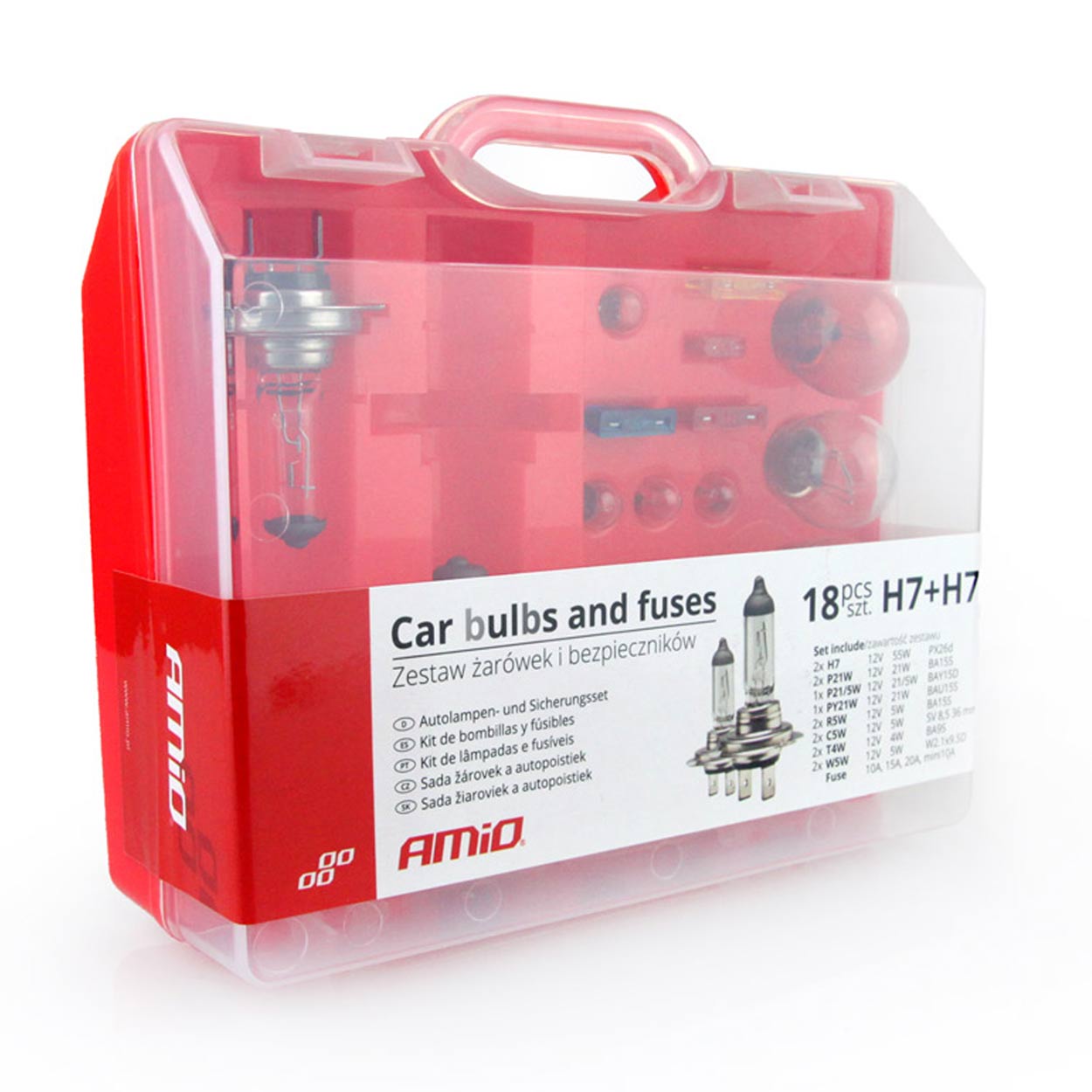18-delige halogeenlampenset met 2 x H7-lampen