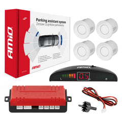 Parkeringsassistent med LED-display og fire hvide sensorer