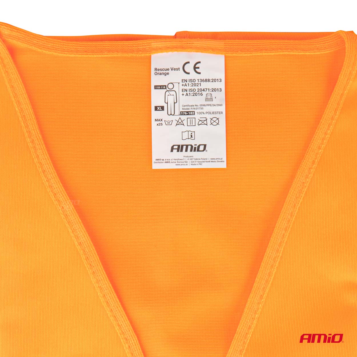 Oranje veiligheidsvest van polyester met klittenbandsluiting