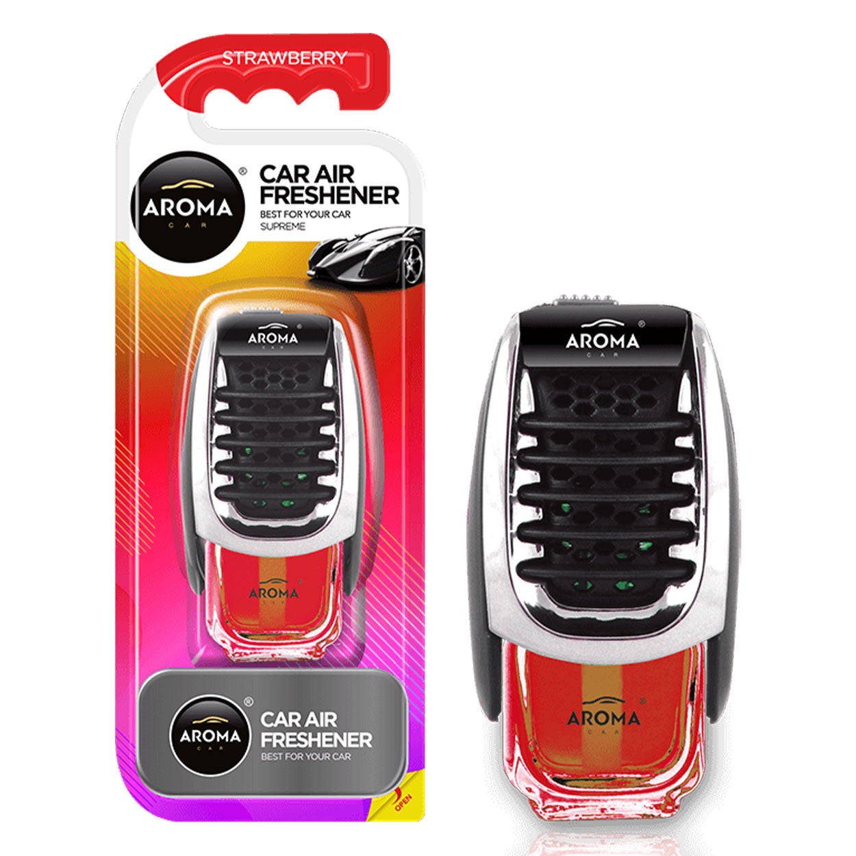 Aroma Car Supreme Strawberry luchtverfrisser voor montage op het ventilatierooster van de auto