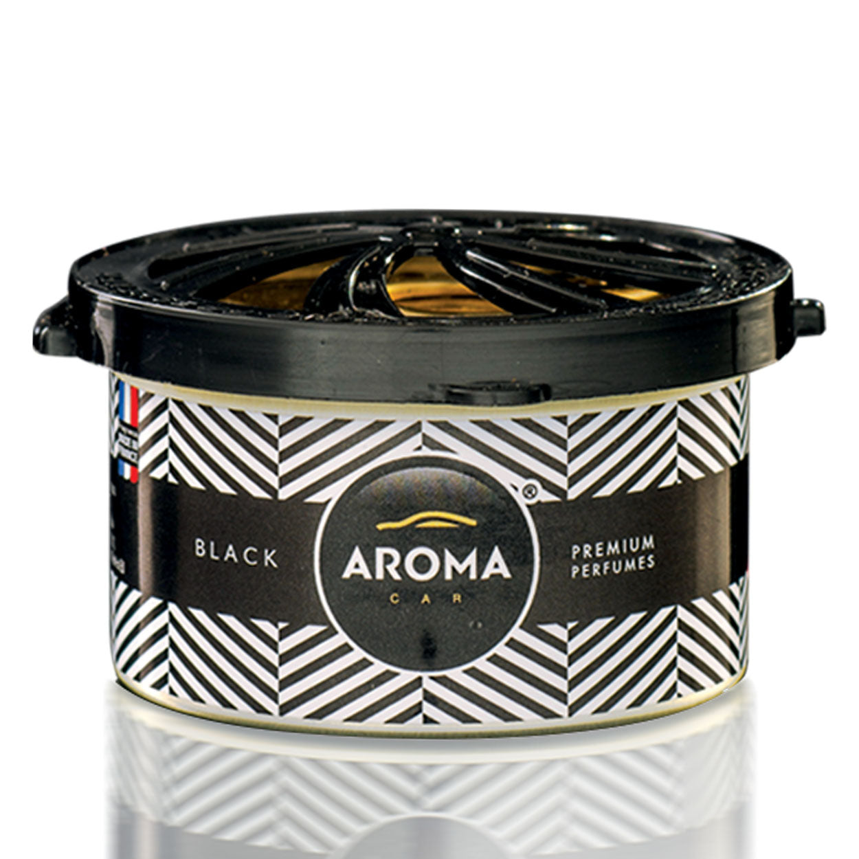 Aroma Car Prestige Organic Black auto luchtverfrisser in zwart blikje