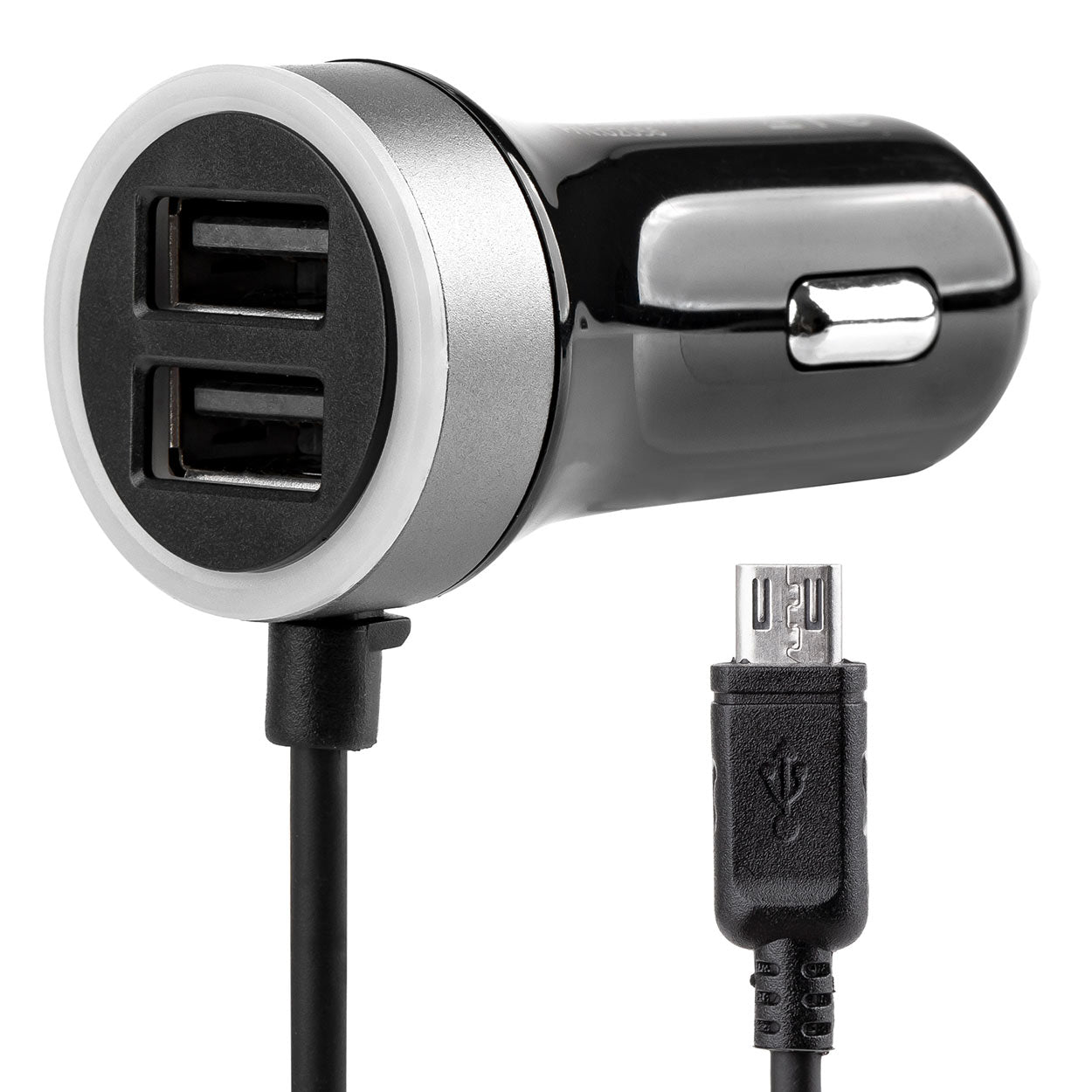 USB-autolader met microUSB en twee USB-poorten