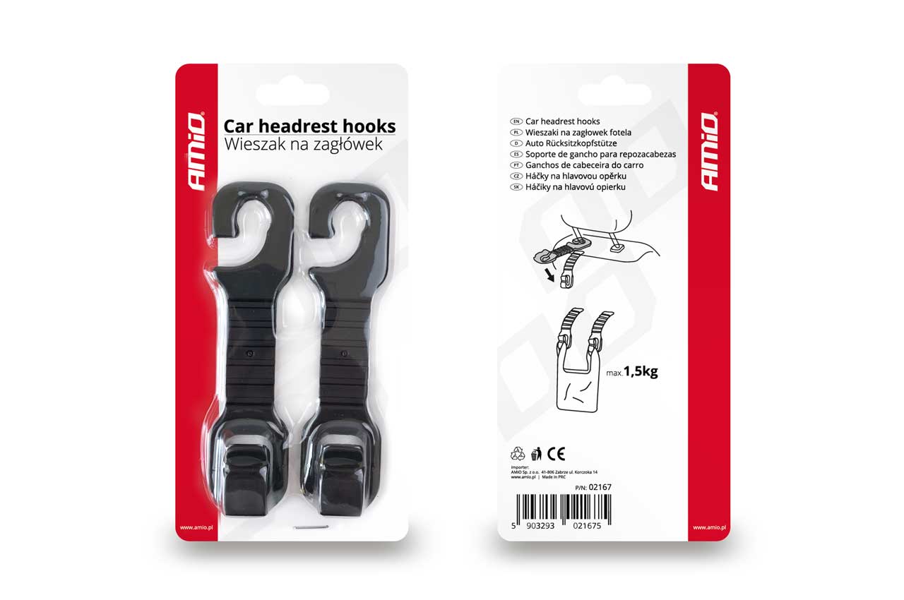 Set met haken voor bevestiging aan de hoofdsteun van de auto