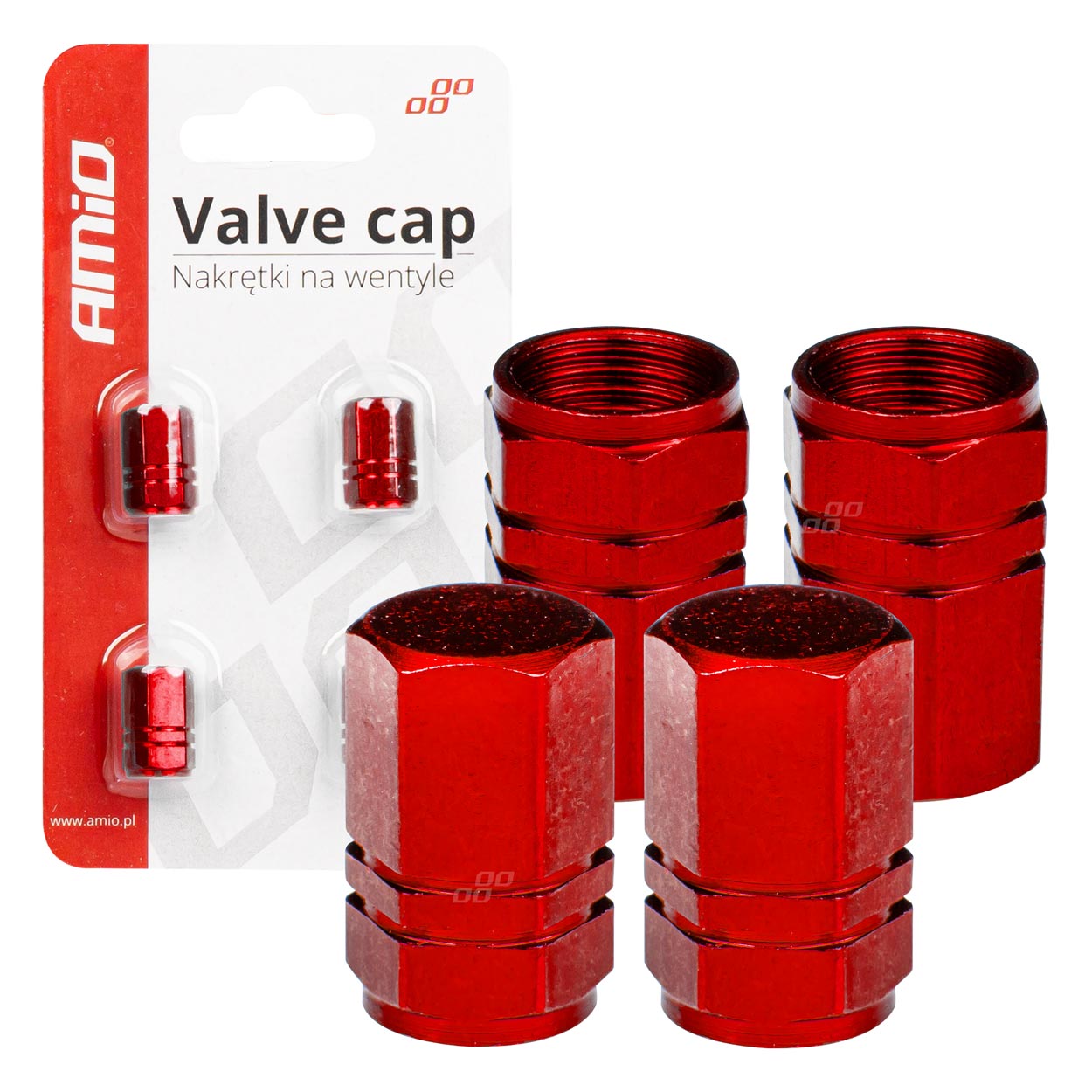 Rode aluminium ventieldopjes, 4 stuks.