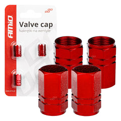 Rode aluminium ventieldopjes, 4 stuks.