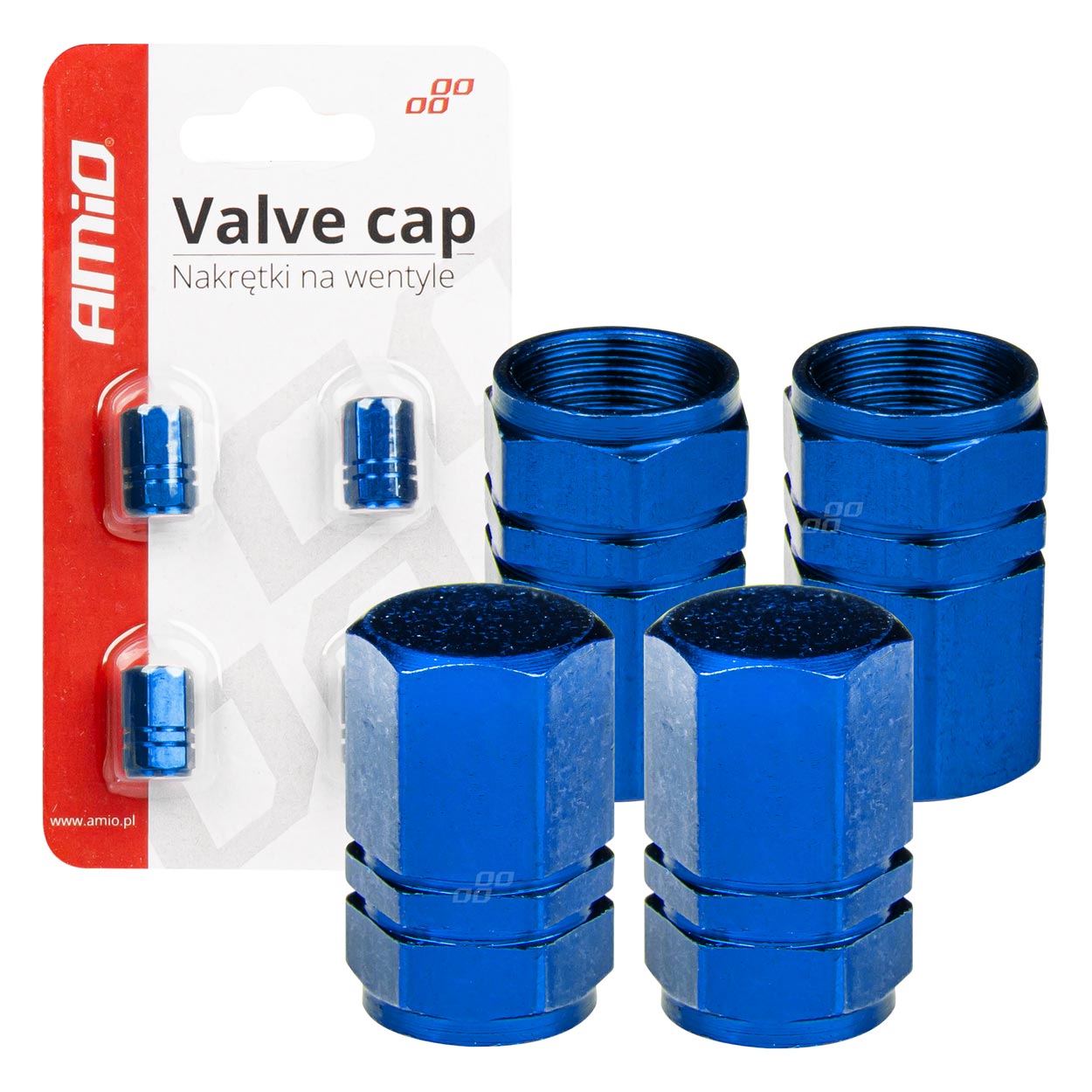 Blauwe ventieldopjes van aluminium, 4 stuks.