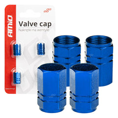 Blauwe ventieldopjes van aluminium, 4 stuks.