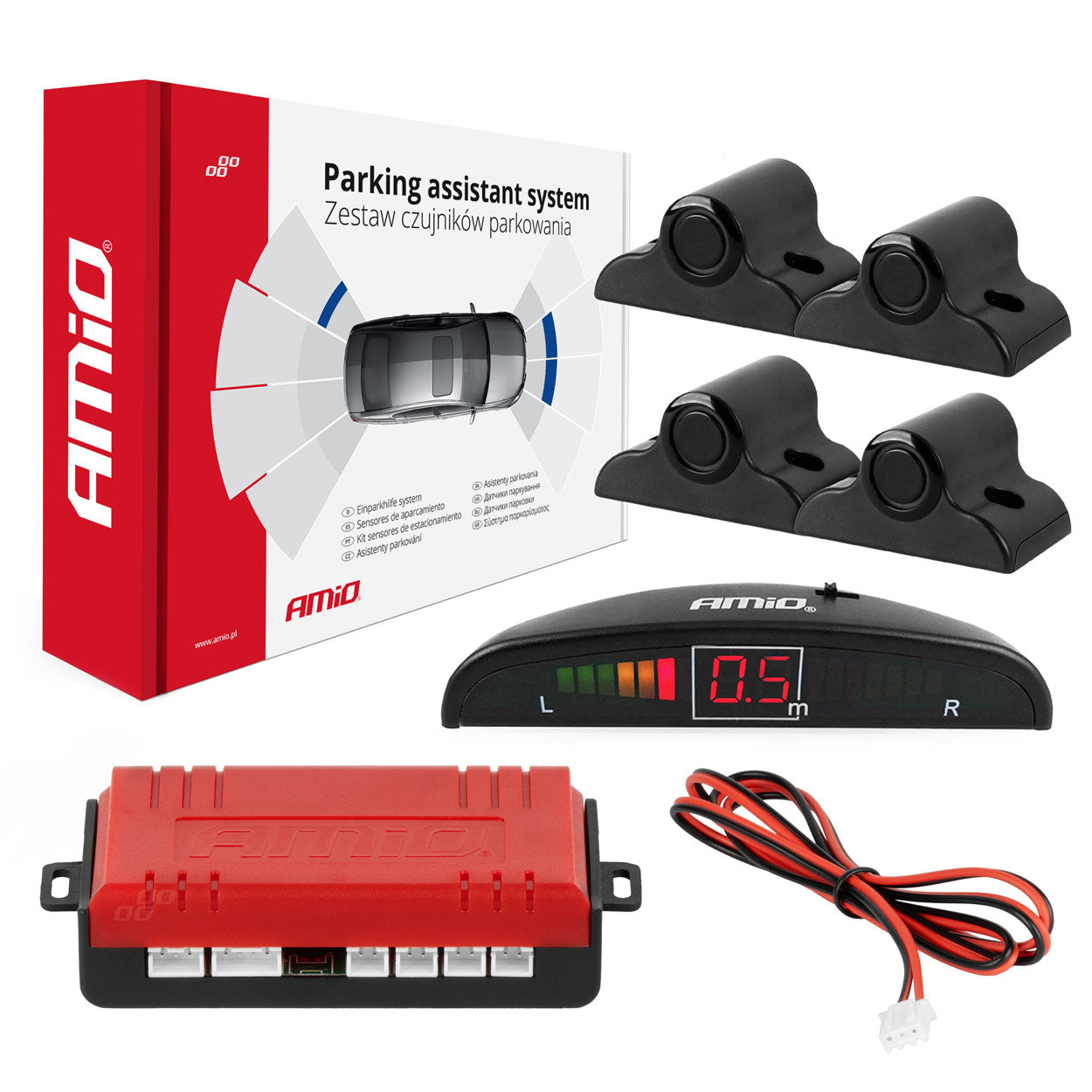 Parkeersysteem met LED-display en vier zwarte TRUCK-sensoren