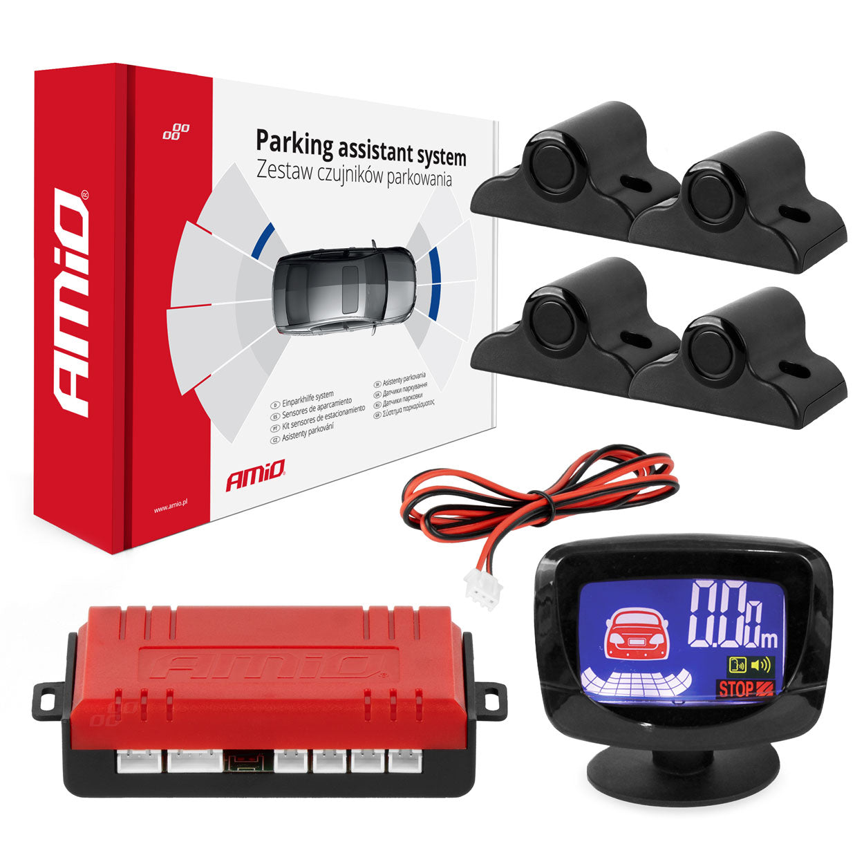 Parkeringssystem med LED-GRAF-display og sorte TRUCK-sensorer