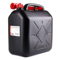 Zwarte brandstofjerrycan van 20 liter met trechter