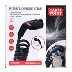 Carpoint spiraallaadkabel voor elektrische auto's Type 2 naar Type 2, 16 A, 3-fase, 6 meter 