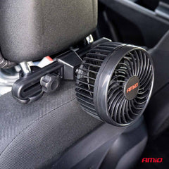 Zwarte 12V auto ventilator met bevestiging voor de hoofdsteun