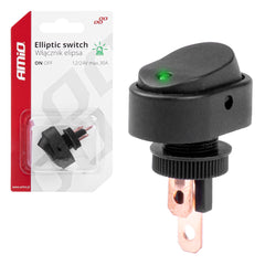 Elliptische zwarte schakelaar met groene verlichting voor 12/24 V