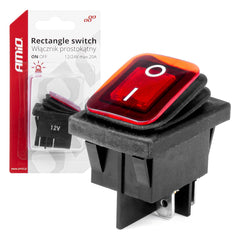 Rechthoekige zwarte schakelaar met rood lampje