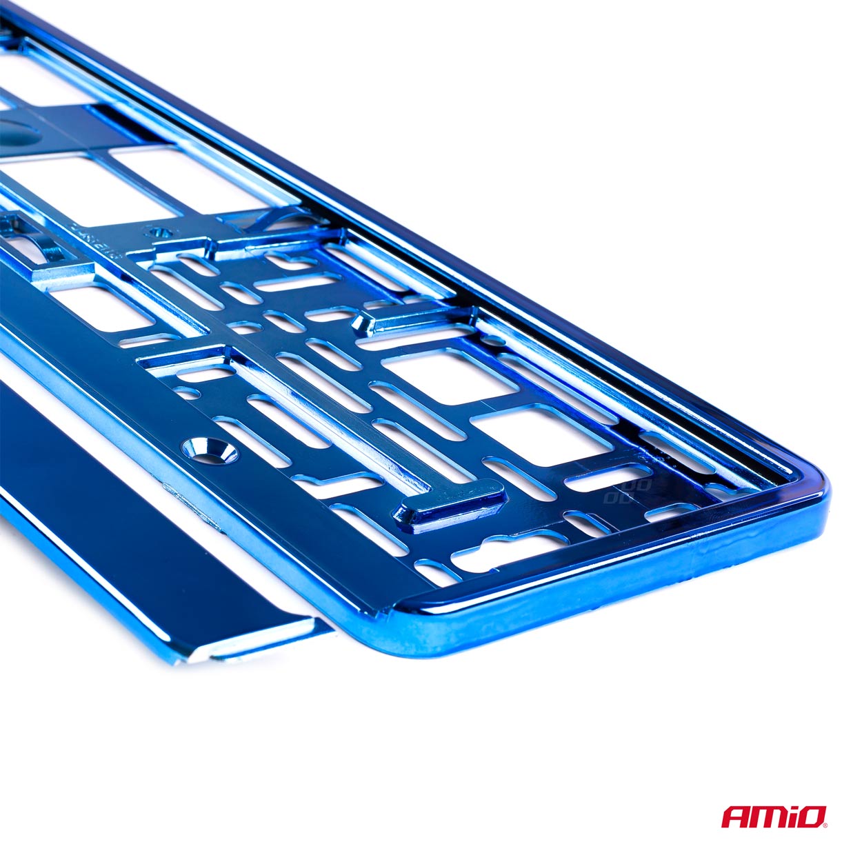 Blauwe metallic kentekenplaathouder met kliklijst