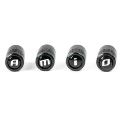 Zwarte ventieldopjes van aluminium, set van 4 stuks.