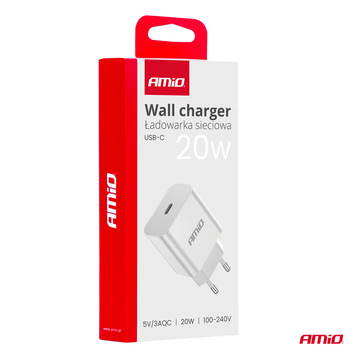 Hvid 20W USB-C-oplader til stikkontakt