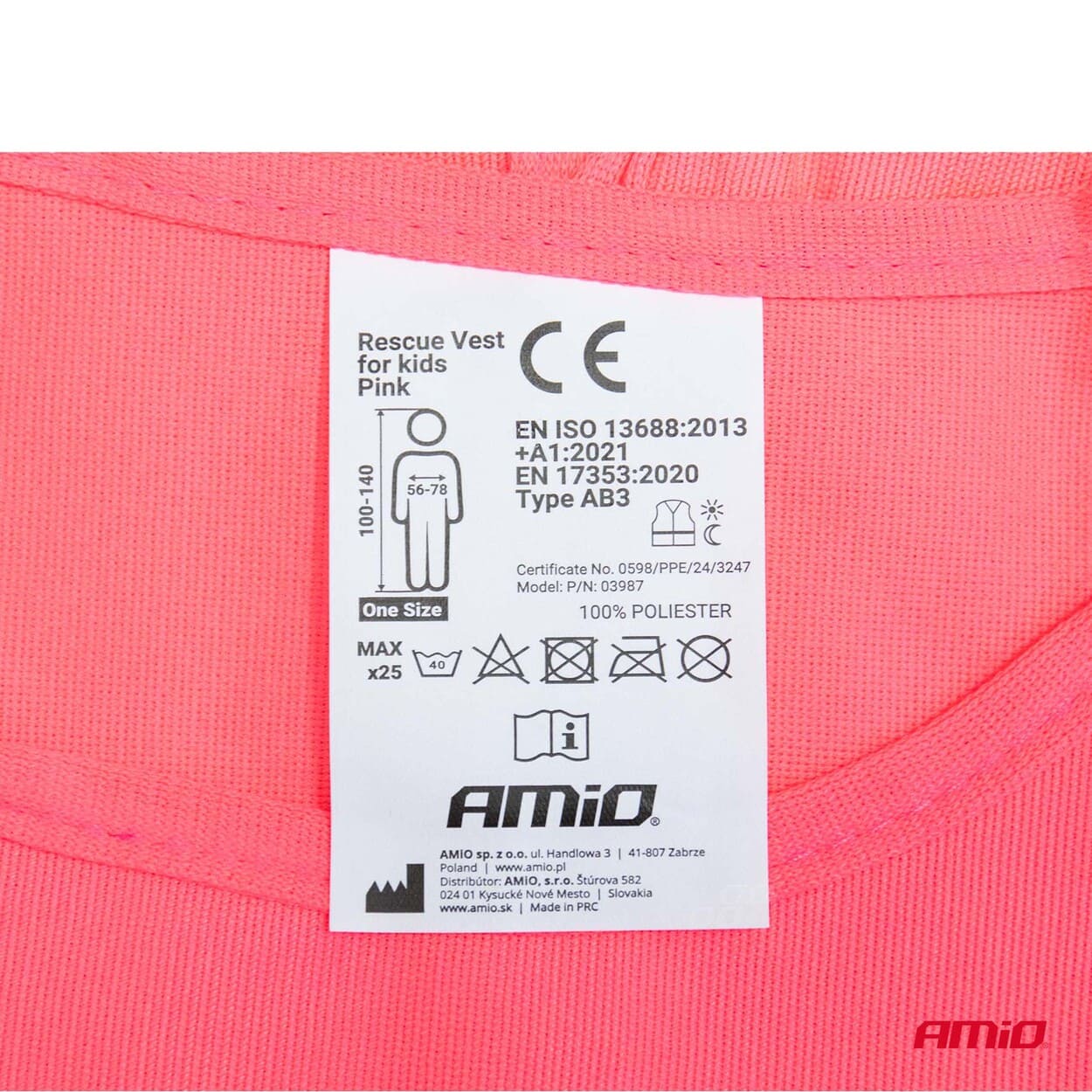 Pink refleksvest til børn med brede refleksstriber