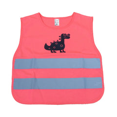 Pink refleksvest til børn med dinosaurmotiv