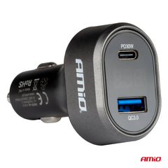 USB biloplader med to porte og LED-display til spændingsvisning