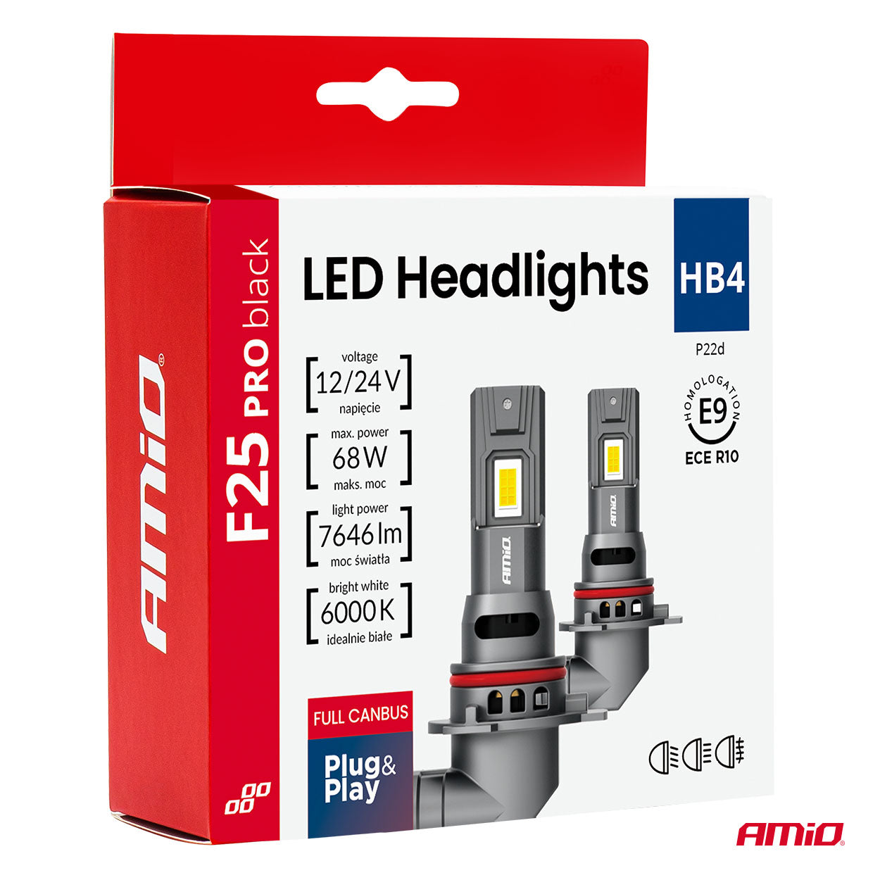 LED-forlygte HB4 F25 PRO Black i sort aluminiumshus
