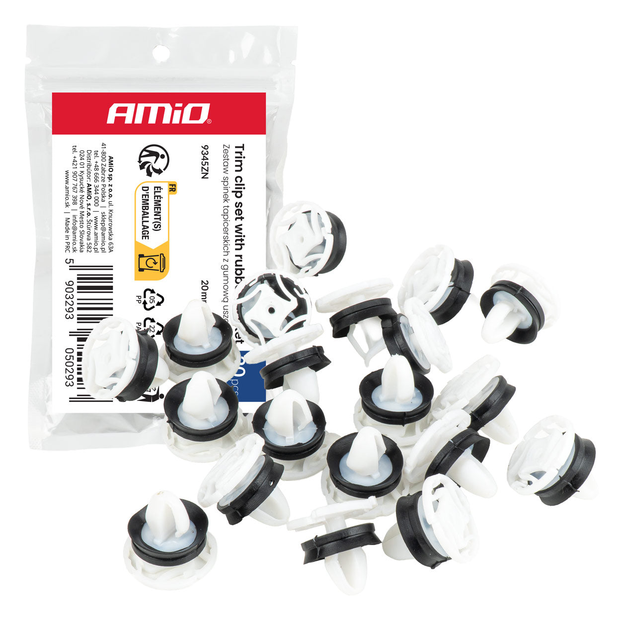 Bekledingsclips met rubber afdichting, 20 mm en 9 mm, 20 stuks.