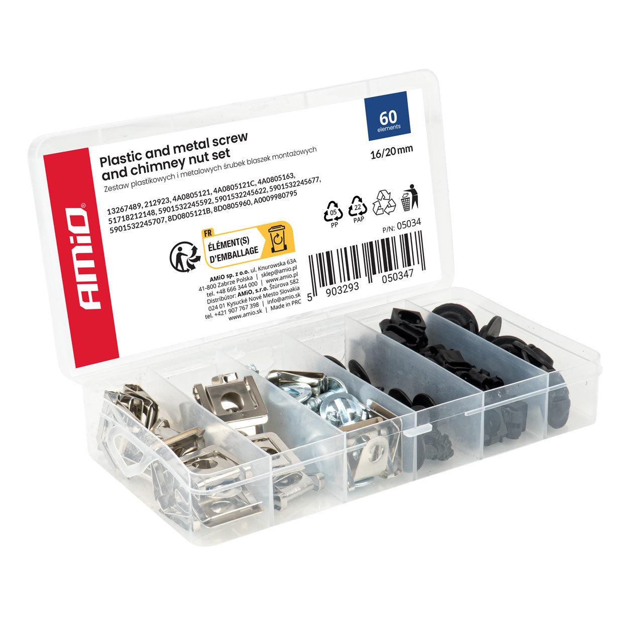 Set met montageclips, schroeven en montageplaten van 16 en 22 mm