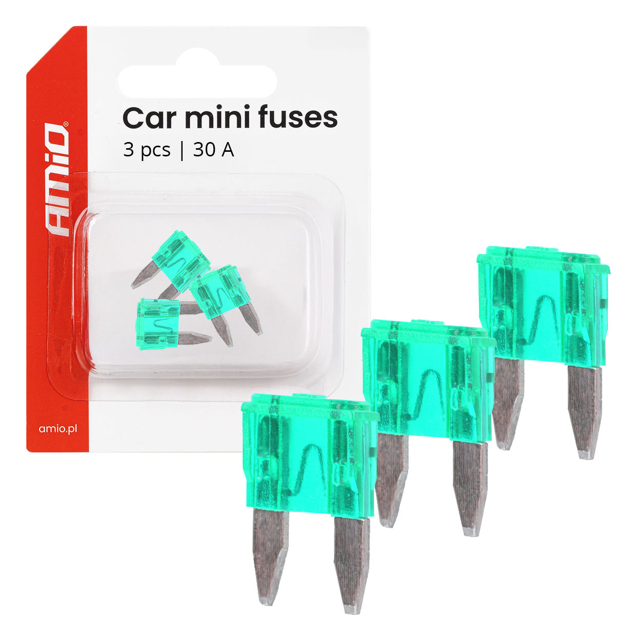 Drie MINI-autozekeringen van 30A in blisterverpakking