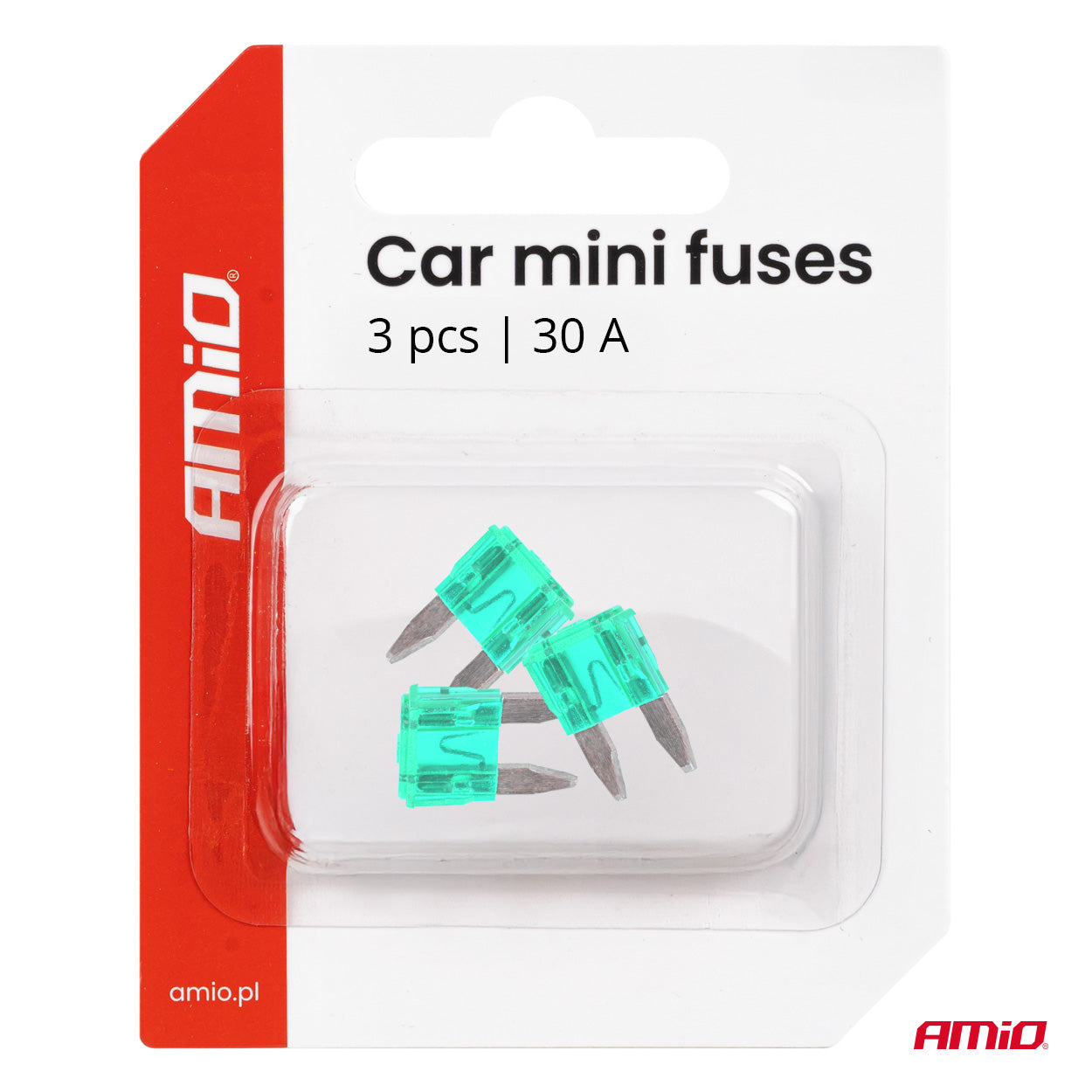 Verpakking met drie MINI-autozekeringen van 30A