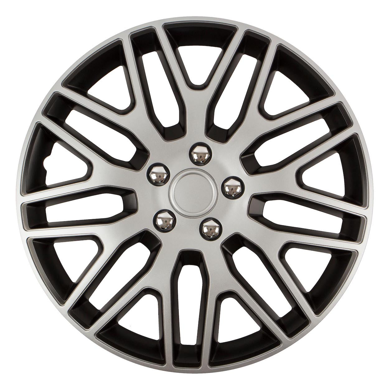 Versaco wieldop Dakar NC 14 inch in zilver en zwart met chromen moerdoppen