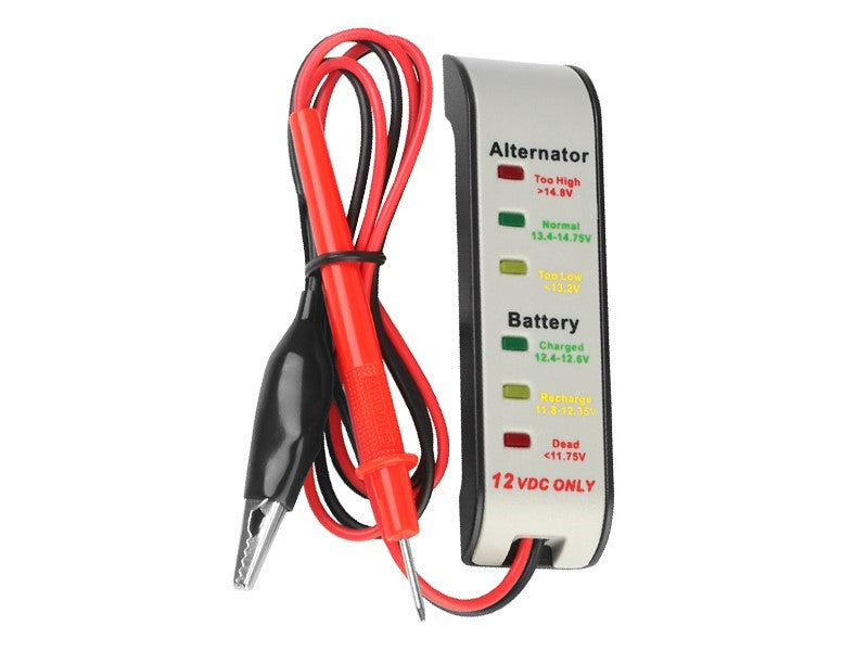 12V accu- en dynamotester met krokodillenklem en probe
