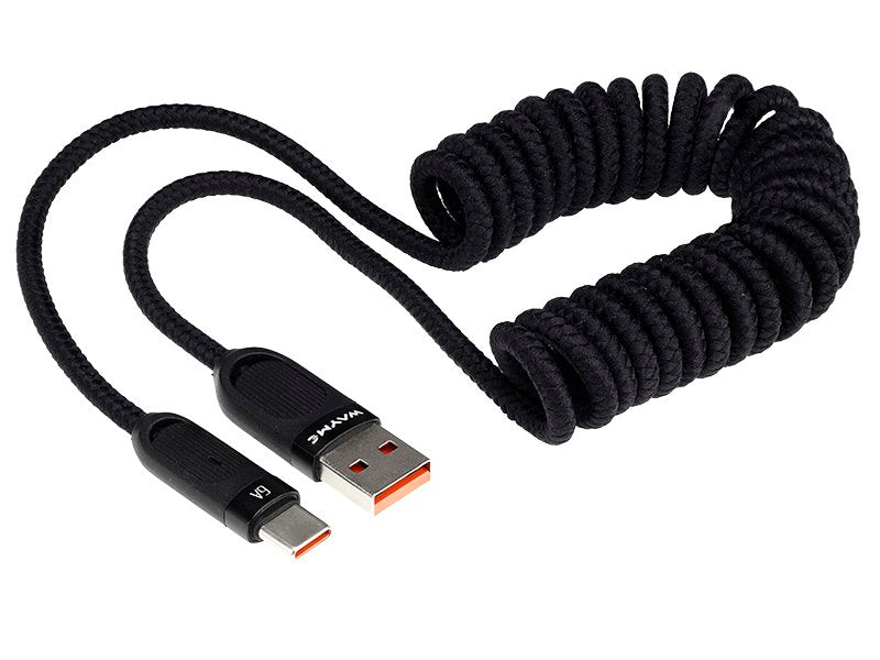 WAYME USB-C laadkabel met spiraaldesign in zwart, 50-180 cm