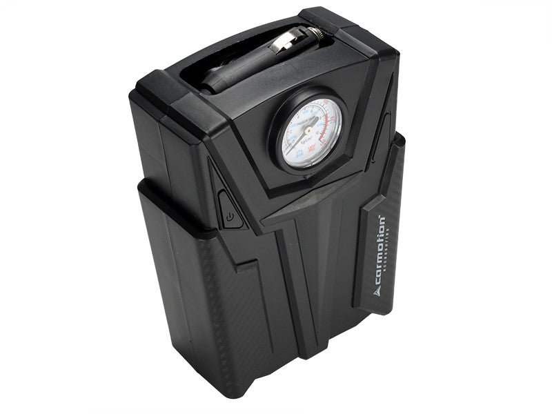 CARMOTION 12V luchtcompressor met analoge drukmeter en adapters