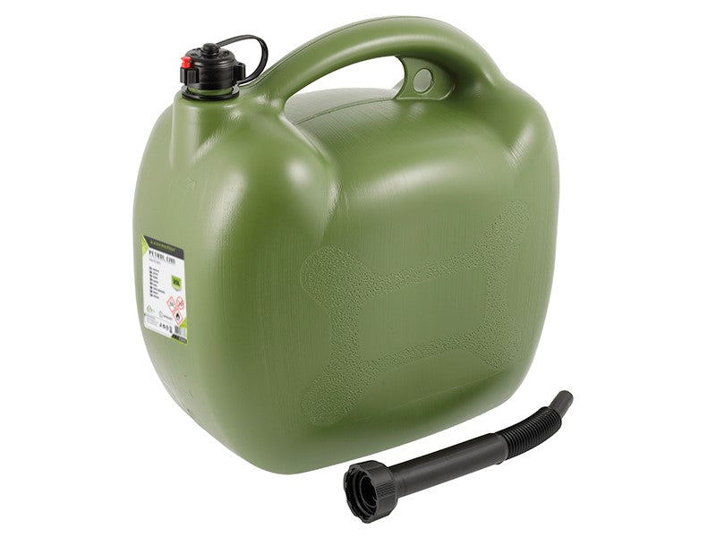 Ovale brandstofjerrycan 20 liter in khaki met trechter