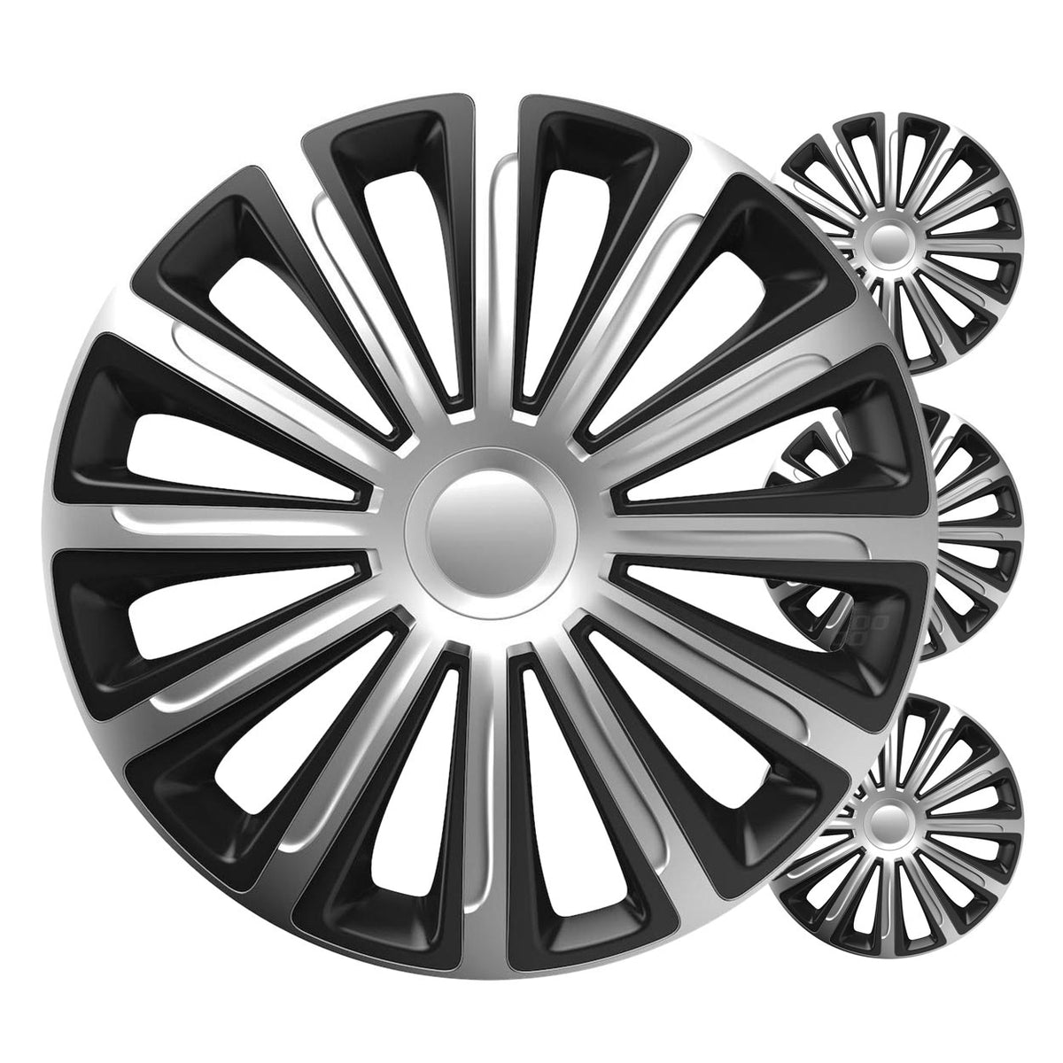 Versaco wieldoppen Trend zwart en zilver 14 inch set van 4