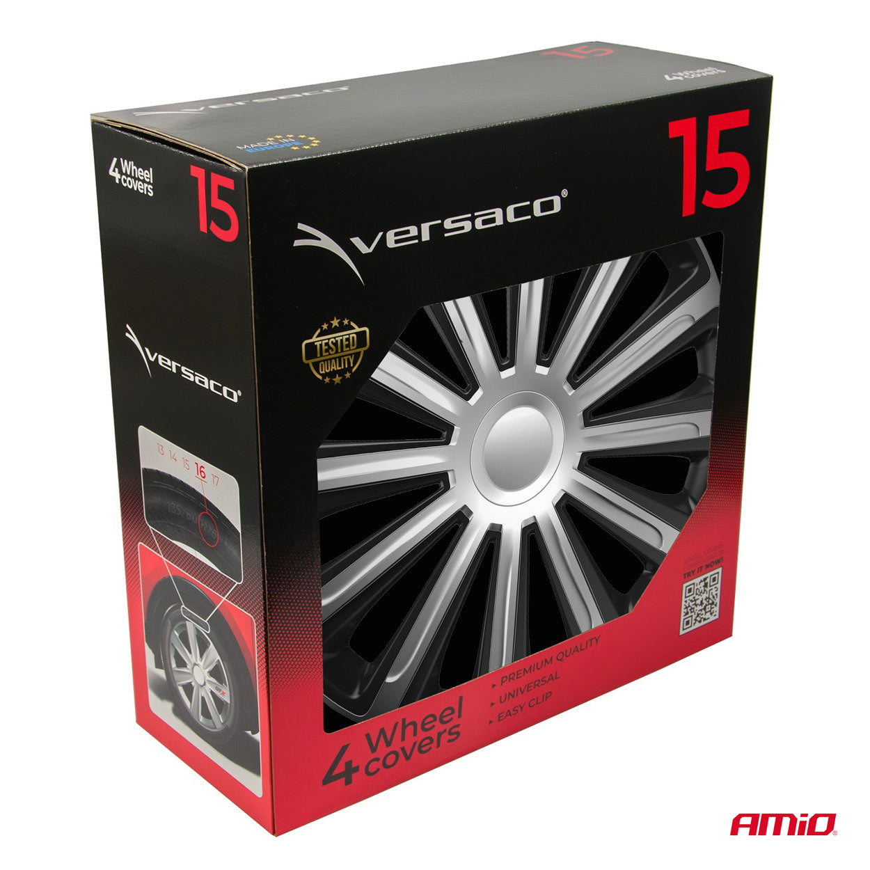 Versaco wieldoppen Trend in zwart en zilver voor 15 inch velgen