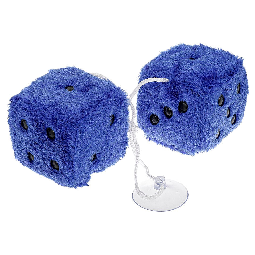 Blauwe pluchen dobbelstenen voor in de auto 60x60 mm