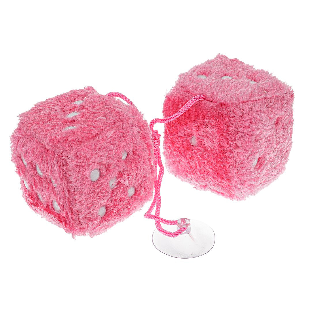 Pluchen dobbelstenen voor in de auto 60x60 mm in roze