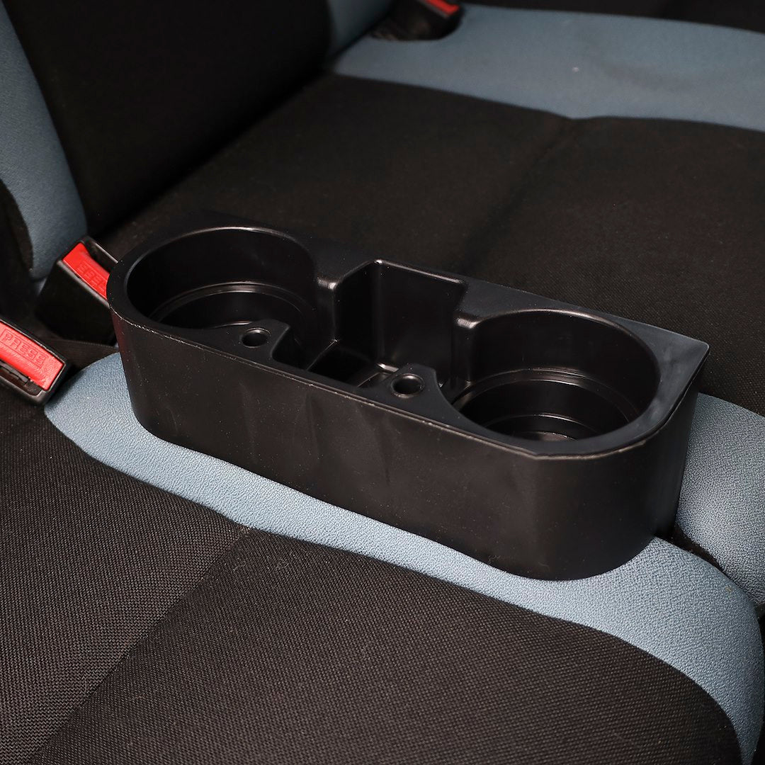 Auto-organizer met twee ronde bekerhouders en centrale opbergvakken voor kleine spullen