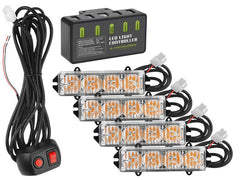 CARMOTION waarschuwingslampen 12V 16W set met 4 stuks en afstandsbediening
