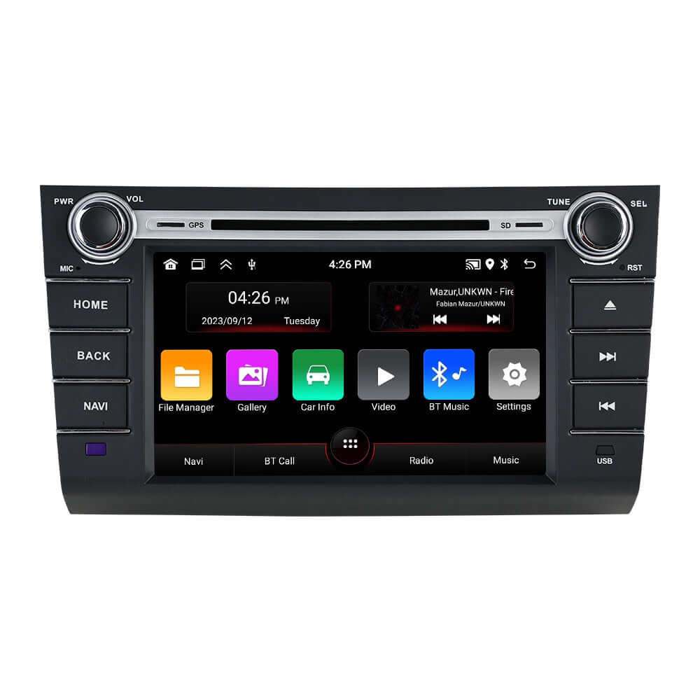 Suzuki Swift 03-10 – 8" radio met Apple CarPlay en Android Auto interieur met touchscreen-display.
